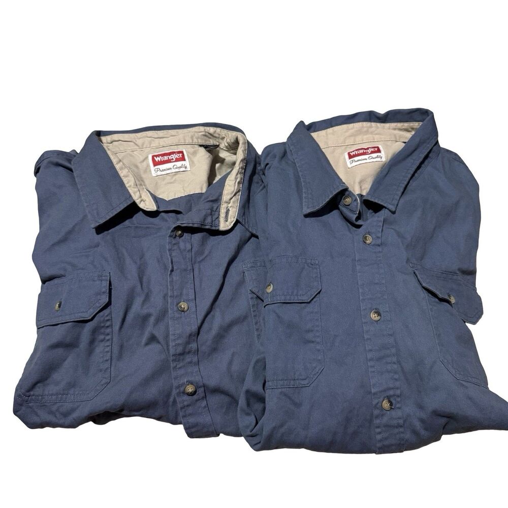 Set Of 2 Wrangler Premium Quality Shirt Adult 3XL Blue Pockets Button Up Cotton - Picture 5 of 12
